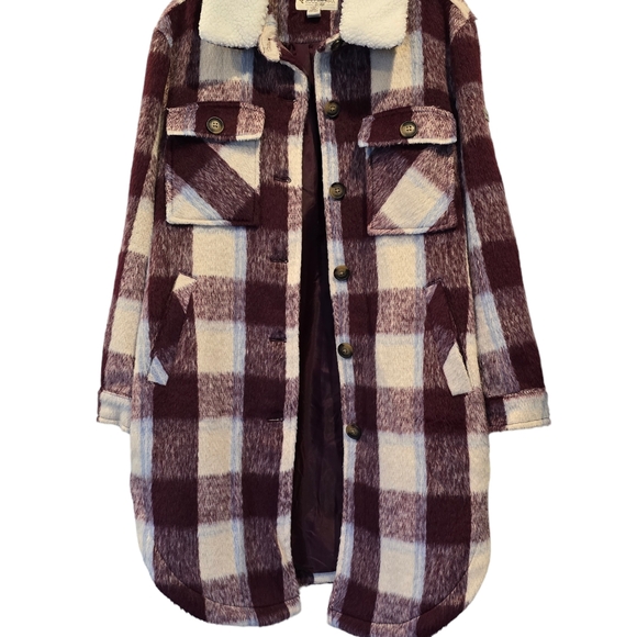 Ugg Koolaburra Plaid Mid Length Coat Shacket Jacket Removable Fur Collar - Picture 3 of 16